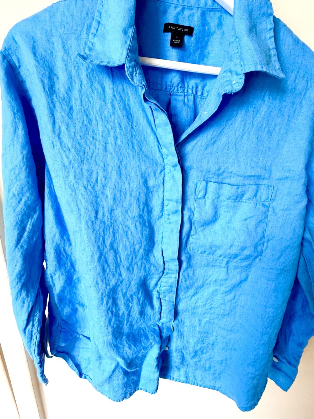 Ann Taylor Oversized Women’s Turquoise Blue Linen Button-Down Shirt (small)
